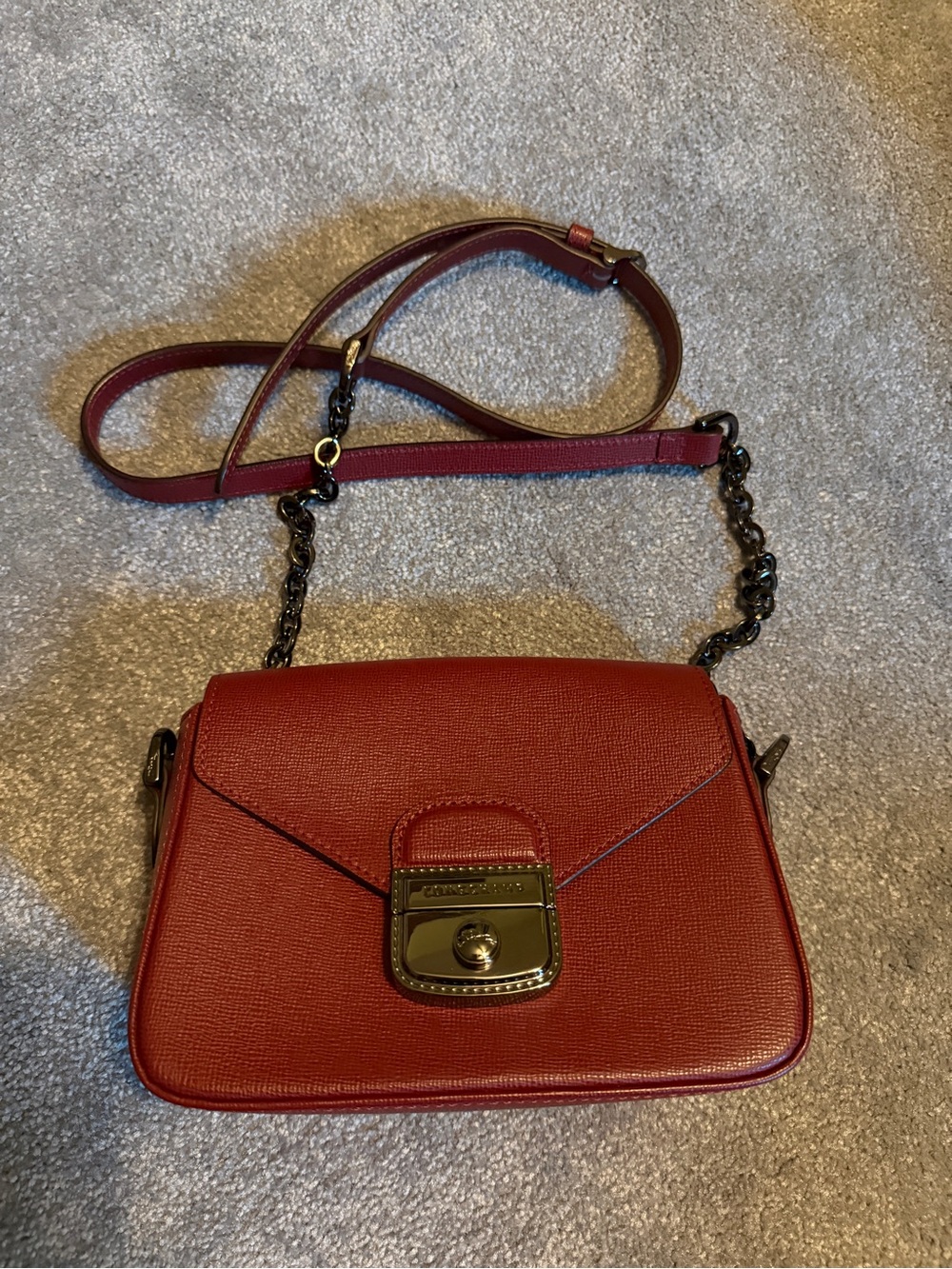 Auth Longchamp Le Pliage Heritage Red Saffiano Leather Shoulder Crossbody Bag